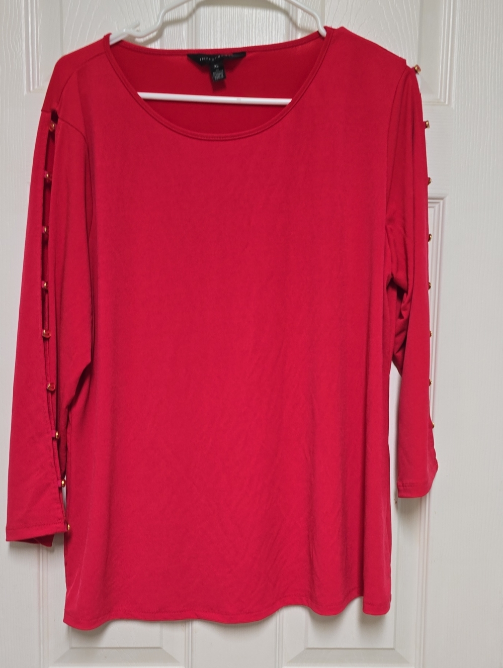 Investments Hot Pink Scoop Neck Long Sleeve Top with Side Button Accent